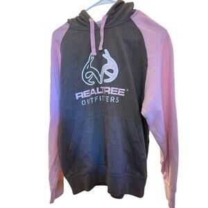 REAL TREE SIZE SMALL PINK ;AND BROWN SWEAT SHIRT WITH HAT AND POCKET